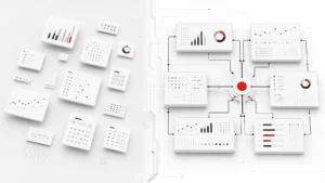 Comparativa visual entre actividad de marketing desconectada y sistema integrado de rentabilidad B2B.