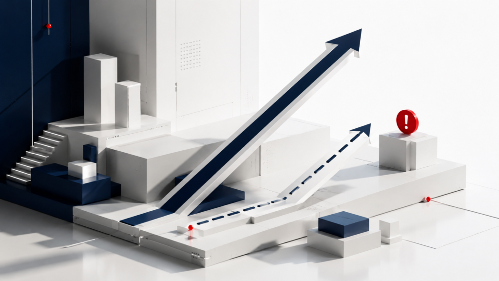 Representación visual de empresa que crece en facturacion pero no mejora su rentabilidad, con las dos trayectorias divergentes.