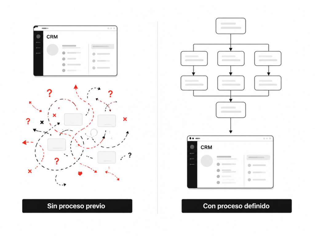 Diferencia entre implementar un CRM sin proceso comercial y con proceso definido
