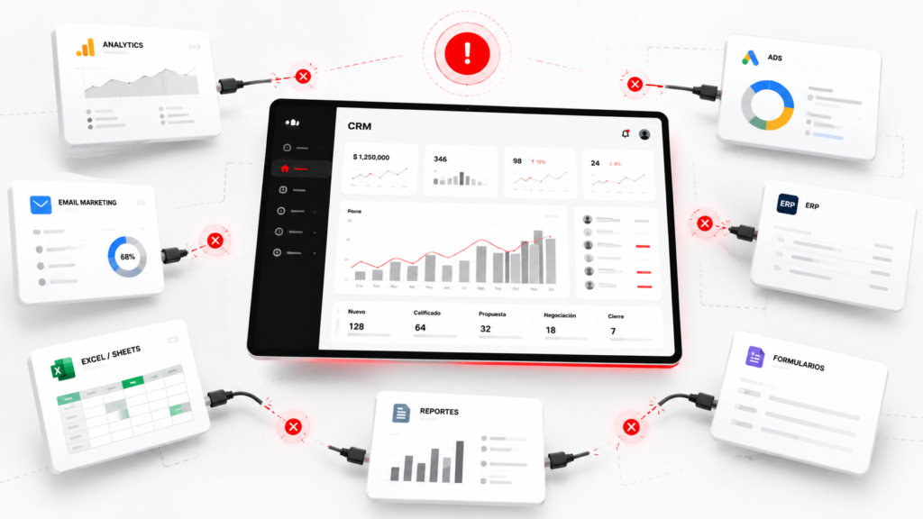 Por qué tu CRM no funciona (y qué tiene que cambiar para que sí lo haga) Pantalla de CRM desconectada del proceso comercial real de la empresa