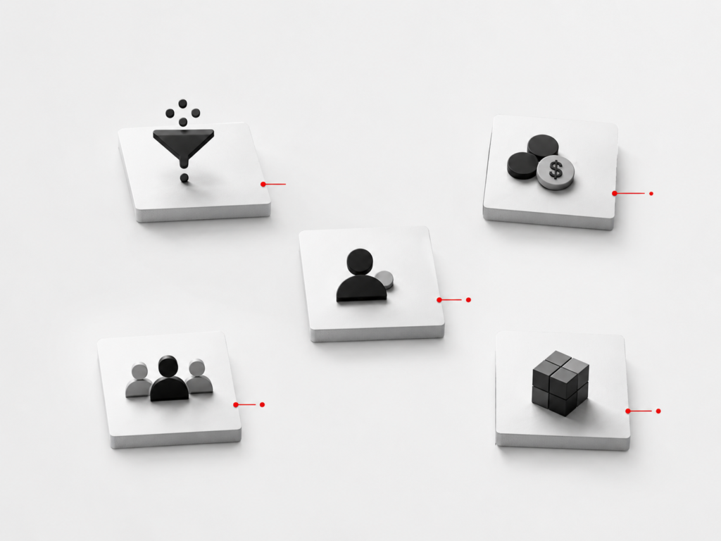 Tácticas de rentabilidad desconectadas entre sí, representando el error de actuar sin framework estructural